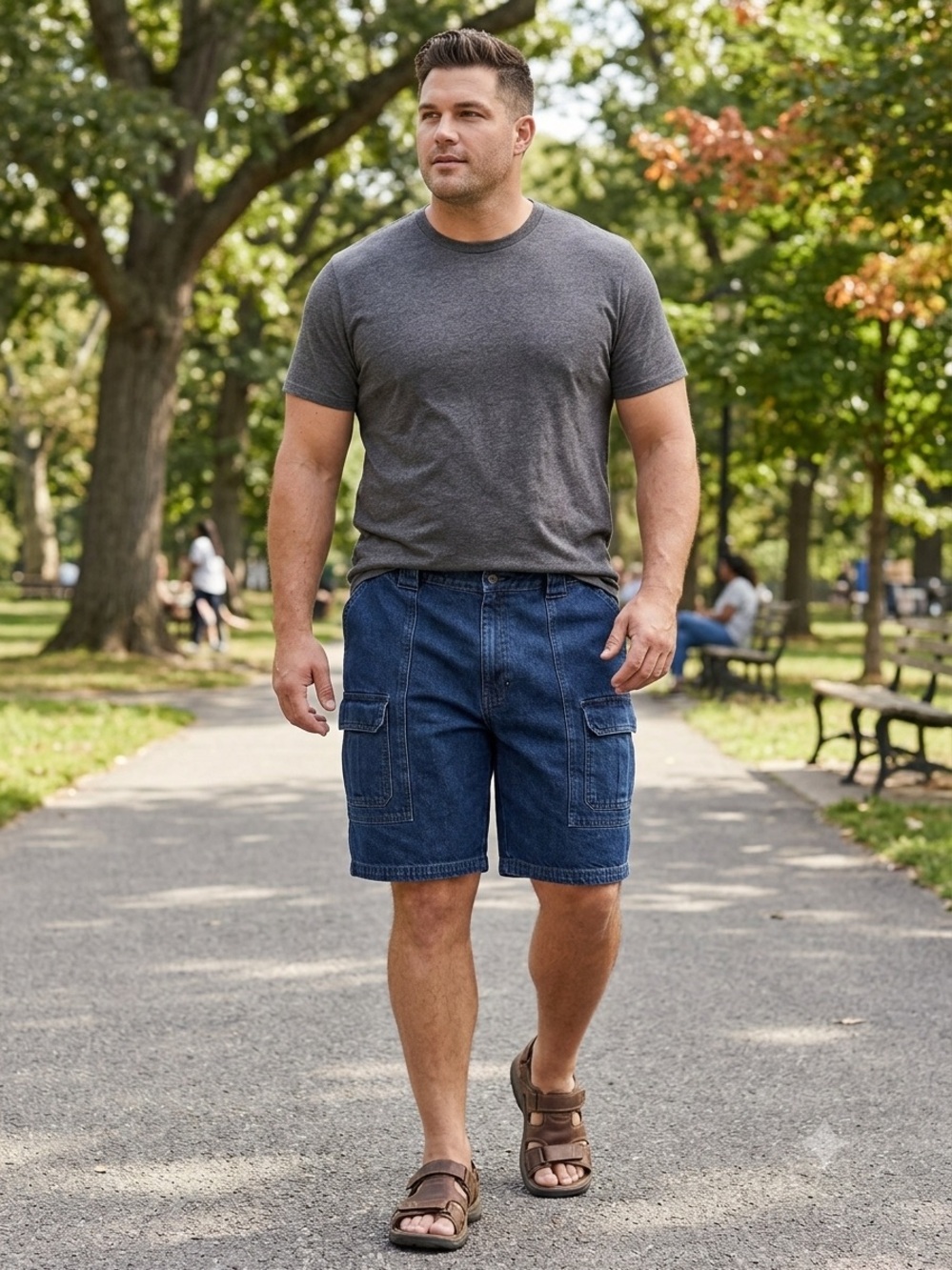 Croft & Barrow Men’s Dark Blue Denim Cargo Shorts Elastic Sides 6 Pockets Sz 38 - Picture 3 of 9